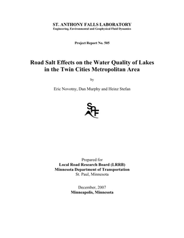 Road Salt Effects on the Water Quality of Lakes in the Twin Cities Metropolitan Area