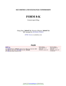 GGP Inc. Form 8-K Current Event Report Filed 2018-07-31
