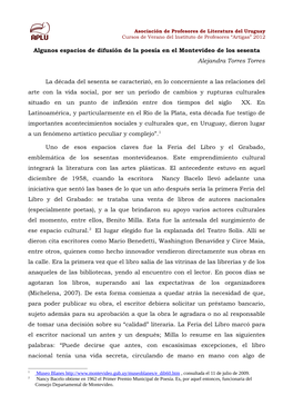 Algunos Espacios De Difusión De La Poesía En El Montevideo De Los Sesenta Alejandra Torres Torres