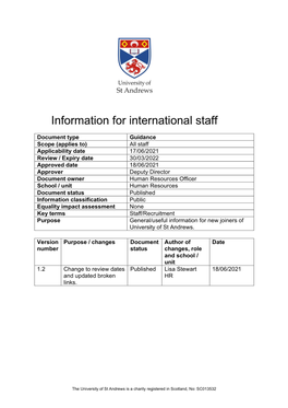 Information for International Staff