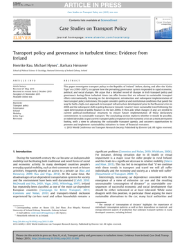 Transport Policy and Governance in Turbulent Times: Evidence from Ireland