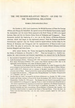 The 1902 Siamese-Kelant an Treaty : an End to the Traditional Relations
