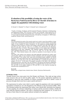 Evaluation of the Possibility of Using the Water of the Bystrytsya-Nadvirnyans'ka River in Cherniiv (Ukraine) to Supply the Population with Drinking Water