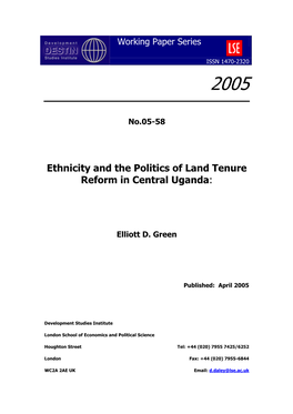 Ethnic Politics and Land Tenure Reform in Central Uganda