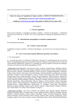 Cahier Des Charges De L'appellation D'origine Contrôlée « CRÉMANT DE BOURGOGNE », Homologué Par Le Décret N° 2011-17