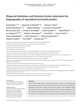 Dispersal Limitations and Historical Factors Determine the Biogeography of Specialized Terrestrial Protists