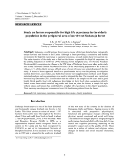 Study on Factors Responsible for High Life Expectancy in the Elderly Population in the Peripheral Area of Northwest Sinharaja Forest