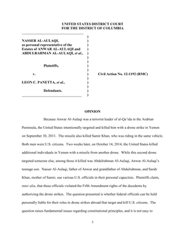NASSER AL-AULAQI, ) As Personal Representative of the ) Estates of ANWAR AL-AULAQI and ) ABDULRAHMAN AL-AULAQI, Et Al., ) ) ) Plaintiffs, ) ) V