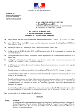 Arrêté PREF2B/DRCT/BCLST/26 Du 15