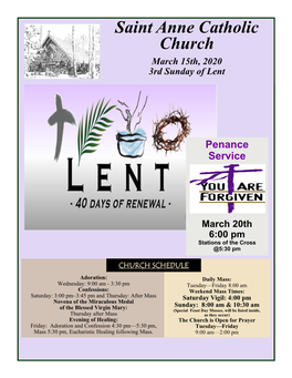 Saint Anne Catholic Church March 15Th, 2020 3Rd Sunday of Lent