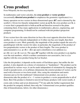 Cross Product from Wikipedia, the Free Encyclopedia