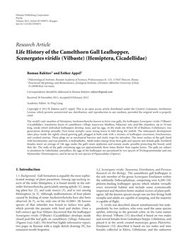 Life History of the Camelthorn Gall Leafhopper, Scenergates Viridis (Vilbaste) (Hemiptera, Cicadellidae)