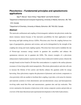 Plexcitonics – Fundamental Principles and Optoelectronic Applications