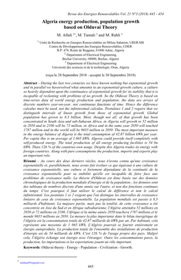 Algeria Energy Production, Population Growth Based on Olduvai Theory M