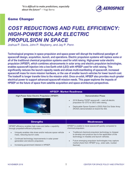 HIGH-POWER SOLAR ELECTRIC PROPULSION in SPACE Joshua P