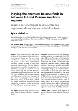Belarus Finds in Between EU and Russian Sanctions Regimes Jugar a Ser Enemigos: Belarús Entre Los Regímenes De Sanciones De La UE Y Rusia