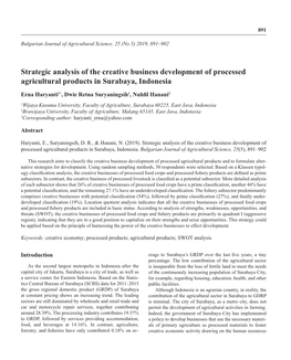 Strategic Analysis of the Creative Business Development of Processed Agricultural Products in Surabaya, Indonesia