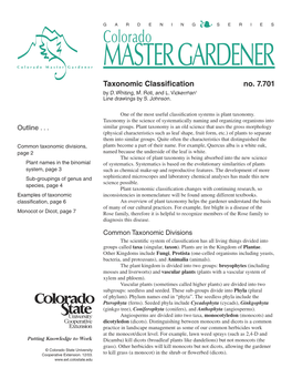 MASTER GARDENER Taxonomic Classiﬁcation No