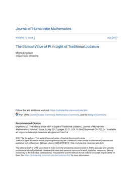 The Biblical Value of Pi in Light of Traditional Judaism