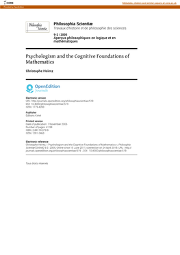 Psychologism and the Cognitive Foundations of Mathematics