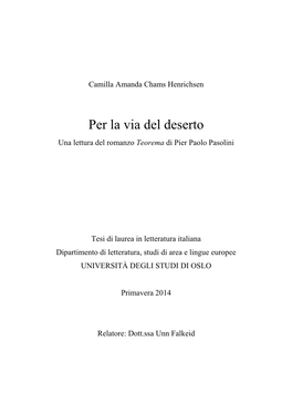 Per La Via Del Deserto Una Lettura Del Romanzo Teorema Di Pier Paolo Pasolini