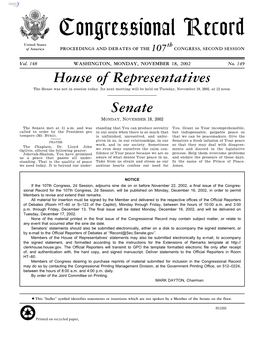 Congressional Record United States Th of America PROCEEDINGS and DEBATES of the 107 CONGRESS, SECOND SESSION