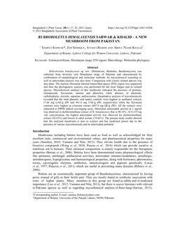 Rubroboletus Himalayensis Sarwar & Khalid - a New Mushroom from Pakistan