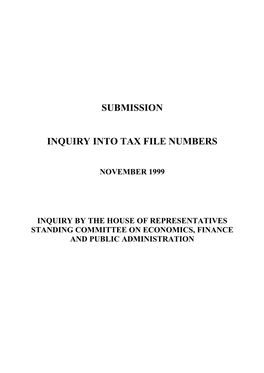 Submission Inquiry Into Tax File Numbers