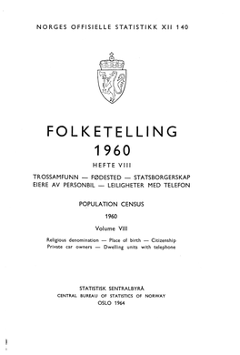 Folketelling 1960 Hefte Viii