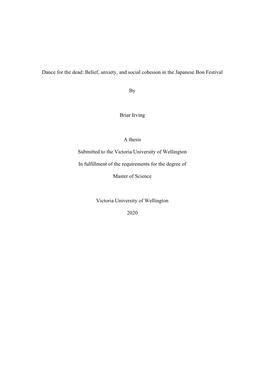 Dance for the Dead: Belief, Anxiety, and Social Cohesion in the Japanese Bon Festival