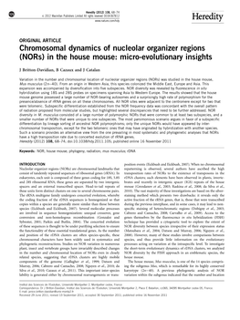 Chromosomal Dynamics of Nucleolar Organizer Regions (Nors) in the House Mouse: Micro-Evolutionary Insights