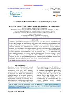 Evaluation of Diclofenac Effect on Oxidative Stressed Mice