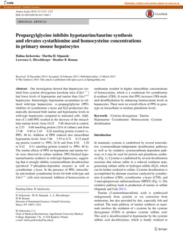 Propargylglycine Inhibits Hypotaurine/Taurine Synthesis and Elevates Cystathionine and Homocysteine Concentrations in Primary Mouse Hepatocytes