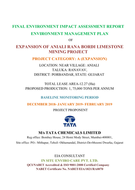 Expansion of Aniali Rana Bordi Limestone Mining Project