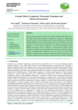 Ceramic Matrix Composites: Processing Techniques and Recent