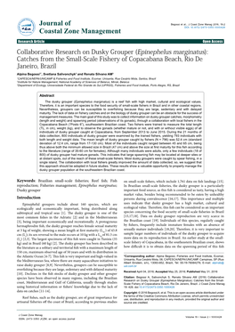 Collaborative Research on Dusky Grouper (Epinephelus Marginatus): Catches from the Small-Scale Fishery of Copacabana Beach, Rio De Janeiro, Brazil