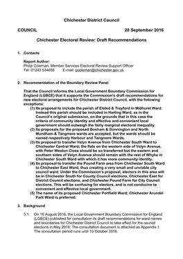 Chichester Electoral Review: Draft Recommendations