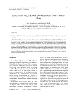 Yunia Dichotoma, a Lower Devonian Plant from Yunnan, China