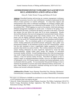 ARTHROPOD RESPONSE to PRAIRIE MANAGEMENT on RECLAIMED MINE LAND in APPALACHIA1 Alexys K