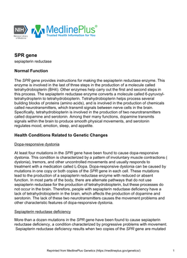 SPR Gene Sepiapterin Reductase