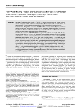 Fatty Acid Binding Protein 6 Is Overexpressed in Colorectal Cancer