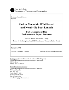 Shaker Mountain Wild Forest Unit Management Plan