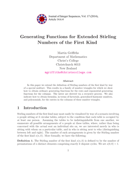 Generating Functions for Extended Stirling Numbers of the First Kind