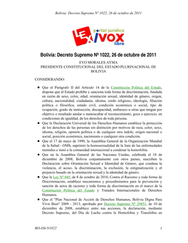 Decreto Supremo Nº 1022, 26 De Octubre De 2011