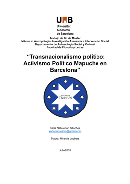 “Transnacionalismo Político: Activismo Político Mapuche En Barcelona”