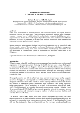 Urban River Rehabilitation: a Case Study in Marikina City, Philippines