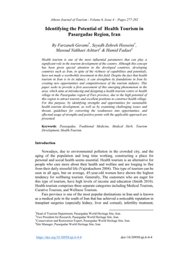 Identifying the Potential of Health Tourism in Pasargadae Region, Iran