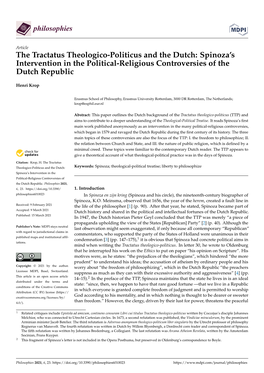 The Tractatus Theologico-Politicus and the Dutch: Spinoza’S Intervention in the Political-Religious Controversies of the Dutch Republic