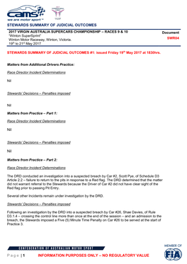 Stewards Summary of Judicial Outcomes P