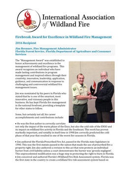 Firebreak Award for Excellence in Wildland Fire Management